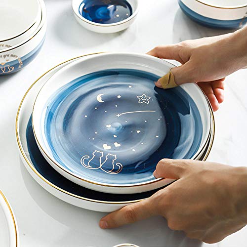 Parejas Cerámica Phnom Penh Cat Vajilla Plato de porcelana Plato Comida Arroz Sopa Ensalada Fideos Tazón Starry sky Dinner set-8.5_Inch_deep_plate