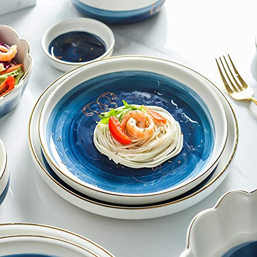 Parejas Cerámica Phnom Penh Cat Vajilla Plato de porcelana Plato Comida Arroz Sopa Ensalada Fideos Tazón Starry sky Dinner set-8.5_Inch_deep_plate