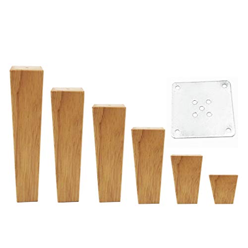 Patas para Muebles de Roble,Pies de Sofá/Mesa de Café de Madera Maciza,Pies de Soporte de Muebles,Pies de Mesa/Gabinete,con Placa de Hierro Fija y Tornillos,Cono Recto Cuadrado(15cm/5.91in)