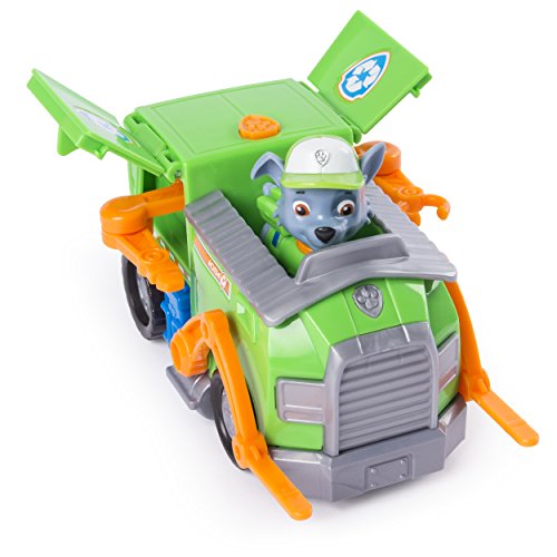 PAW PATROL 6053387 Rocky's Camión de Reciclaje Transformador con Herramientas de extracción y Carretilla elevadora móvil, para Edades de 3 y más, Multicolor