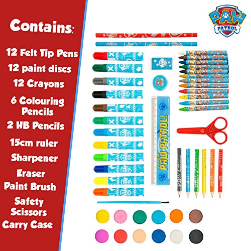 PAW PATROL Estuche Pinturas para Niños, Maletin Pinturas con Material Escolar, Incluye Acuarelas Niños Rotuladores y Ceras de Colores, Regalos Creativos para Niños y Niñas 3+