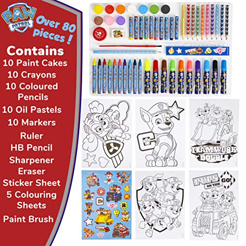 PAW PATROL Set Pinturas para Niños, Kit de Arte con Material Escolar, Incluye Lapices Colores, Ceras de Colores, Rotuladores y Acuarelas Niños, Regalos Creativos para Niños y Niñas 3+