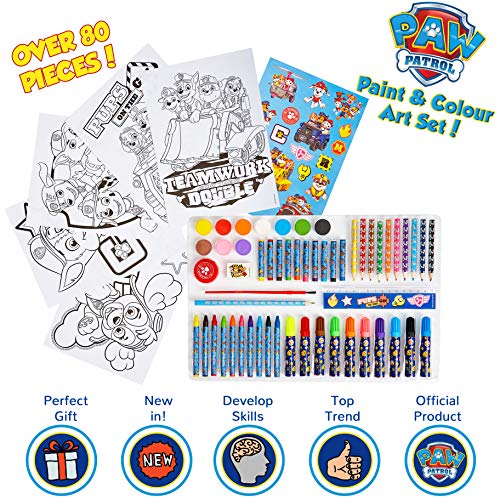 PAW PATROL Set Pinturas para Niños, Kit de Arte con Material Escolar, Incluye Lapices Colores, Ceras de Colores, Rotuladores y Acuarelas Niños, Regalos Creativos para Niños y Niñas 3+