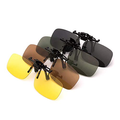 PChero Gafas de Sol con Clip Polarizadas, para Conducir, Visión Nocturna, Deportes al Aire Libre ( Talla Grande, 4pcs/Amarillo + Gris + Marrón Oscuro + Verde Ooscuro)