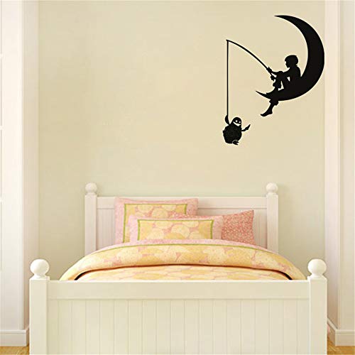 pegatinas decorativas pared Habitación para niños Ation El niño en la luna y el pingüino Niños Dormitorio Patrón Pared linda