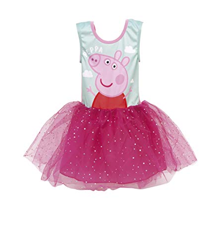 Pepa Pig Vestido para Niñas, Falda Tul Tutú Ballet Brillante 3D, Vestido Manga Corta Princesa Fiesta Cumpleaños, Regalo para Niñas, 2 a 6 Años (4 años, Fucsia)