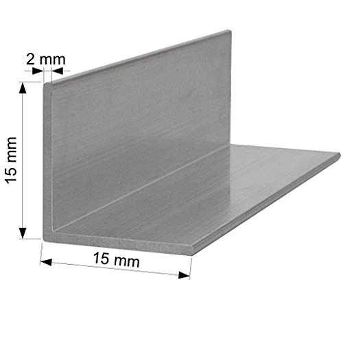 Perfil en L de aluminio, 15 x 15 x 2 mm, perfil en ángulo, barra de aluminio, longitud:, 700mm / 70cm / 0,7m, 1