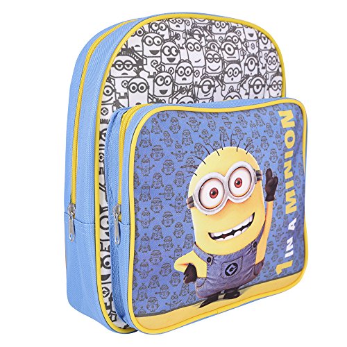 PERLETTI - Mochila de Niño Niña de Mi Villano Favorito Azul Amarillo - Bolso Escolar con Bolsillo Frontal Estampado Bob de Los Minions - Bolsa Escuela Viaje con Tirantes Regulables - 30x24x6,5 cm