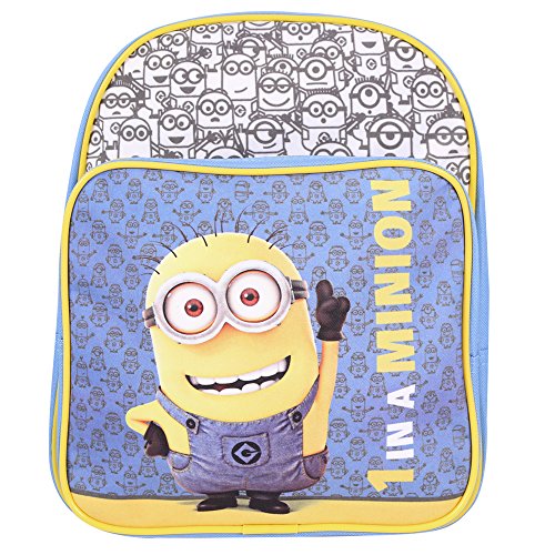 PERLETTI - Mochila de Niño Niña de Mi Villano Favorito Azul Amarillo - Bolso Escolar con Bolsillo Frontal Estampado Bob de Los Minions - Bolsa Escuela Viaje con Tirantes Regulables - 30x24x6,5 cm