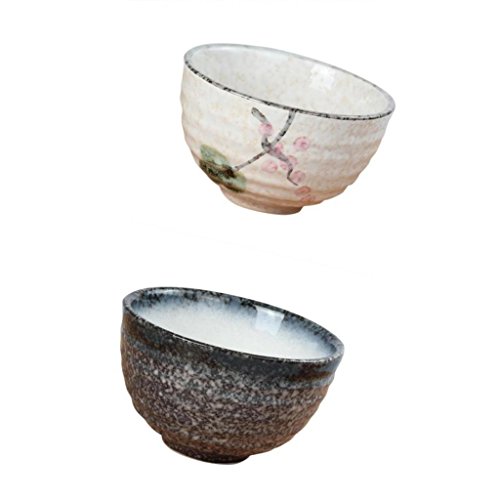 PETSOLA 2pcs / Set Taza De Cerámica del Cuenco del Té Verde Chawan del Tazón De Fuente De Matcha del Polvo Japonés