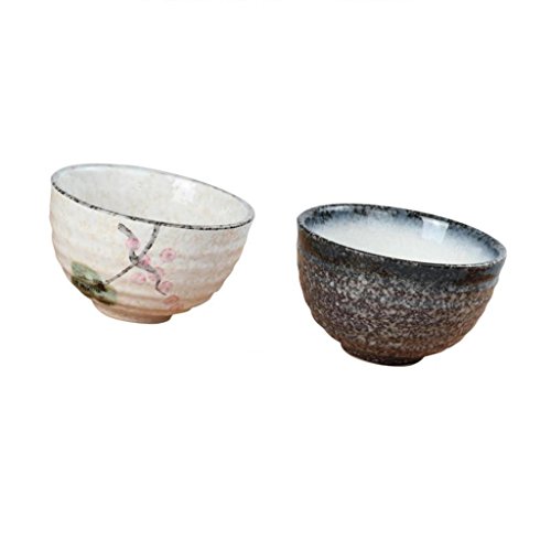 PETSOLA 2pcs / Set Taza De Cerámica del Cuenco del Té Verde Chawan del Tazón De Fuente De Matcha del Polvo Japonés