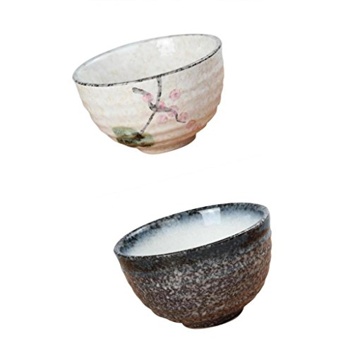 PETSOLA 2pcs / Set Taza De Cerámica del Cuenco del Té Verde Chawan del Tazón De Fuente De Matcha del Polvo Japonés