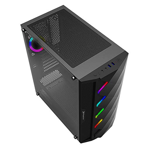 Phoenix Technologies - Torre Gaming Negra RGB, Cristal Templado, Compatible con Placas ATX, Mini-ATX, Incluye Ventilador RGB, Filtros Anti-Polvo y Tira Frontal RGB Sincronizada con Ventilador (Negro)