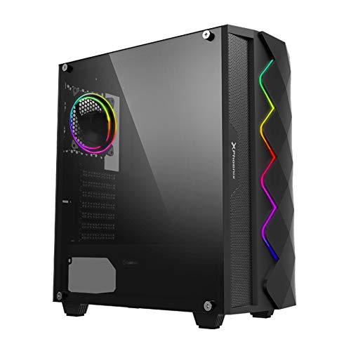 Phoenix Technologies - Torre Gaming Negra RGB, Cristal Templado, Compatible con Placas ATX, Mini-ATX, Incluye Ventilador RGB, Filtros Anti-Polvo y Tira Frontal RGB Sincronizada con Ventilador (Negro)