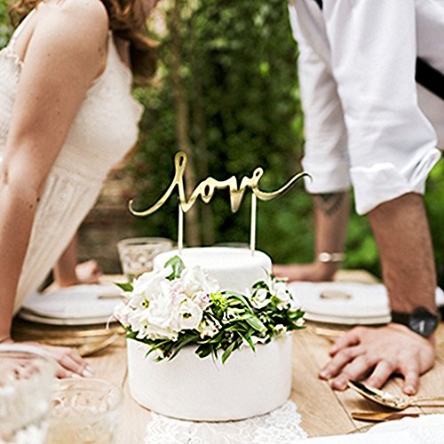 Pick con texto"Love" dorado - Decoración para tarta de boda