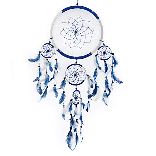 Pink Pineapple Atrapa Sueños Grande Bohemio: Arte de Pared de Dreamcatcher Colgante Ético con Plumas y Cuentas de Color Azul y Blanco con Diseño de Ganchillo Tradicional - 22cm de Ancho, 60cm de Largo