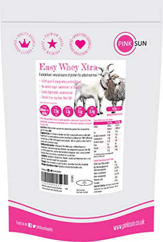 PINK SUN Proteína de Suero de Cabra y Oveja 420g sin Hormonas Neutro sin Sabor sin Gluten sin Soja Easy Whey Xtra Goat and Sheep Whey Protein Concentrate Powder Unflavoured