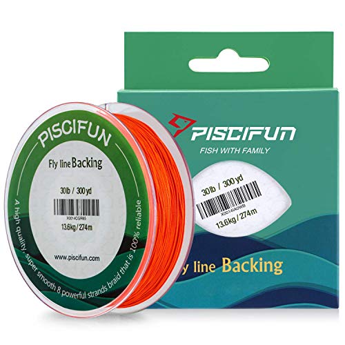 Piscifun Línea de pesca, hilo trenzado para pesca con mosca, 9 y 13,60 kg, 91,44 y 274,32 m, color amarillo fluorescente, blanco y naranja, Anaranjado