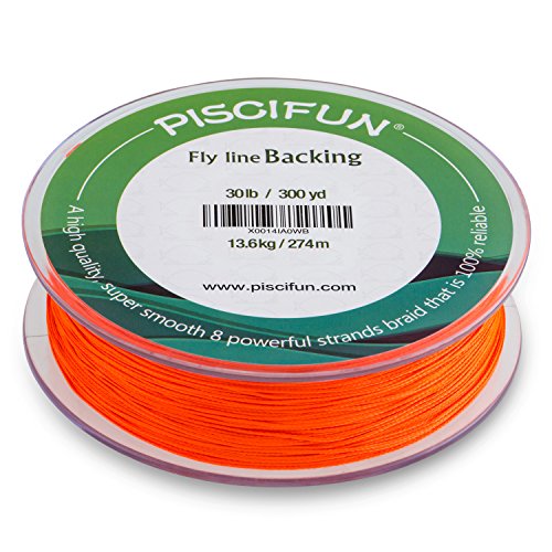 Piscifun Línea de pesca, hilo trenzado para pesca con mosca, 9 y 13,60 kg, 91,44 y 274,32 m, color amarillo fluorescente, blanco y naranja, Anaranjado