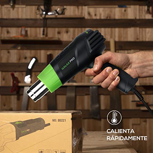 Pistola de Aire Caliente, GALAX PRO 2000W Dos Niveles de Temperaturay Tlujo de Aire Ajustables (Ⅰ: 350 ℃ 250L / min, Ⅱ: 550 ℃ 500L / min) con 4 Boquillas, Doble Protección