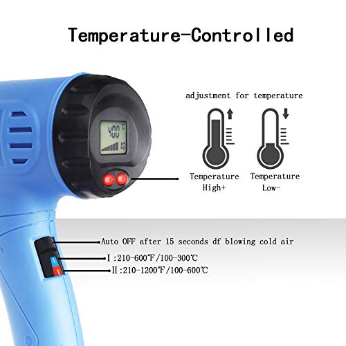 Pistola de Aire Caliente MOWIS calor Decapador Profesional con Pantalla LCD Temperatura Ajustable (100-600℃, 190-500L/min) 4 accesorios para Pelar Pintura, Deformar Tubos, Encoger PVC