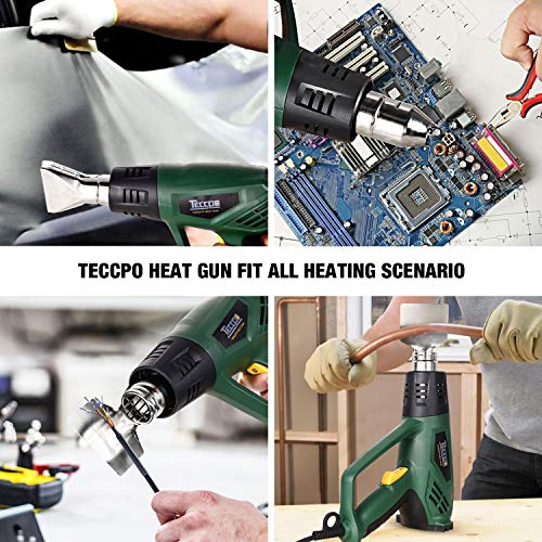 Pistola de Aire Caliente, TECCPO 2000W 240V Decapador Temperatura,Calentamiento rápido, Modo de 2 temperaturas 400℃-550 ℃, Velocidad del Viento 500L / Min, 7 Accesorios de Metal - TAHG01P