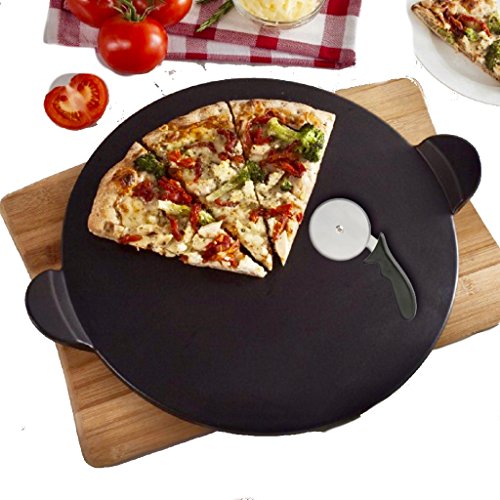 Pizza piedra set, Negro, schamott Panificadora ladrillo Set para horno y barbacoa redonda 33 x 1,1 cm, Ladrillos refractarios, con cortador de pizza. TAMBIÉN Adecuado para el texto en alemán, schamott