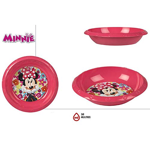 Plato Hondo de Plástico Duro, Reutilizable, para Niños, de Color Rosa, 260ML. Modelo Minnie Mouse, Estilo Infantil - Hogar y Más