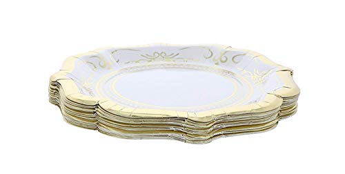 Platos desechables – Platos de papel de 24 unidades, suministros de fiesta de color blanco vintage