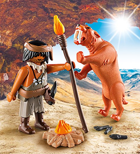 PLAYMOBIL- Neandertal con Tigre Dientes de Sable Juguete, Multicolor (geobra Brandstätter 9442)