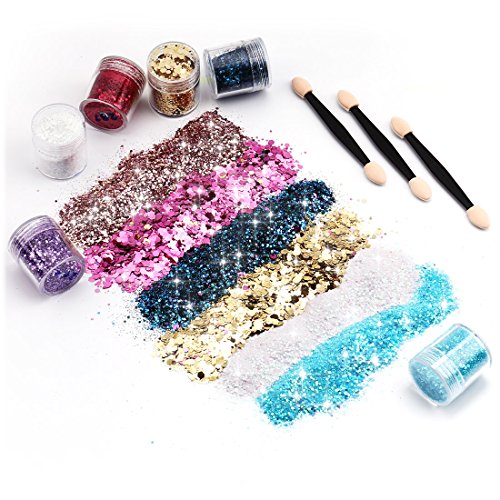 Polvo Acrilico para Uñas Purpurina Cara Glitter para Uñas - Set de Purpurina De 10 Cajas - Body Cosmetic Glitter Hair Nail Art Decorativo para Fiesta de Limo Christmas Arts Crafts