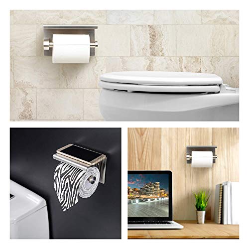 Portarrollos para Papel Higiénico, portarrollos baño adhesivo, Acero inoxidable SUS304, Porta Rollos de Papel Higienico con el Teléfono Móvil Estante de Almacenamiento (Plata)