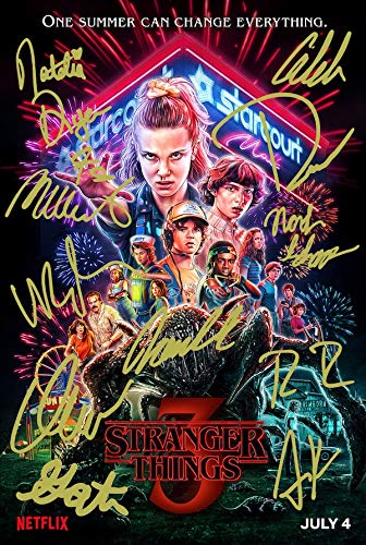 Póster de Stranger Things Season 3, 12 x 8 firmado PP por 11 Cast Once Autografia impresión coleccionable