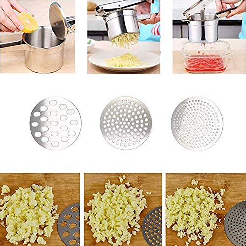 Prensa de patatas spaetzle press triturador y ricer de patatas de acero inoxidable con 3 tamices intercambiables para fabricantes de frutas, verduras y comida para bebés, fácil de usar y limpiar