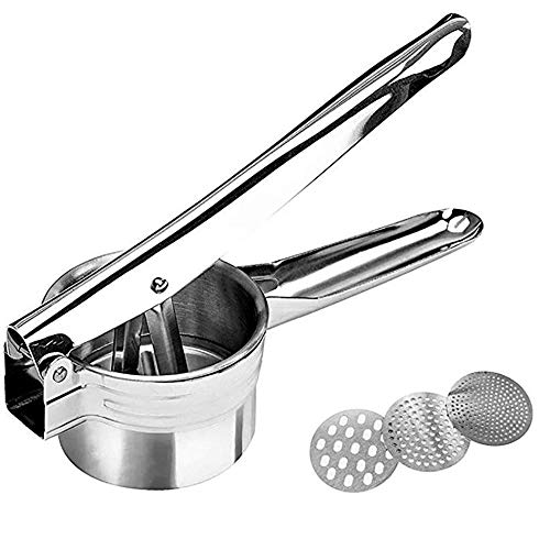 Prensa de patatas spaetzle press triturador y ricer de patatas de acero inoxidable con 3 tamices intercambiables para fabricantes de frutas, verduras y comida para bebés, fácil de usar y limpiar