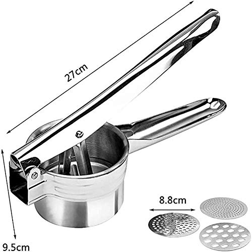 Prensa de patatas spaetzle press triturador y ricer de patatas de acero inoxidable con 3 tamices intercambiables para fabricantes de frutas, verduras y comida para bebés, fácil de usar y limpiar