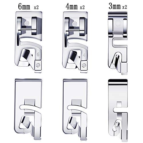 Prensatelas de La Máquina de Coser de Dobladillo Estrecho de 6 Piezas Se Ajusta a La Mayoría de Las Máquinas de Coser de Vástago Bajo del Hogar, 3 Tamaños (3 Mm, 4 Mm, 6 Mm)
