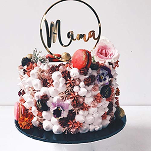 PRETYZOOM 5 Piezas Mamá Cake Topper Oro Acrílico Cupcake Círculo Redondo Guirnalda Decorativa Postre Fruta Selecciones para El Día de La Madre Mamá Cumpleaños