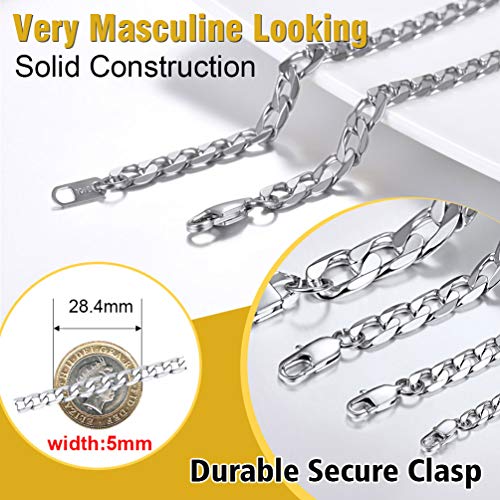 PROSTEEL Cadena Hombre Curb Cuba Chain Collar de Aleación Plateado 4mm