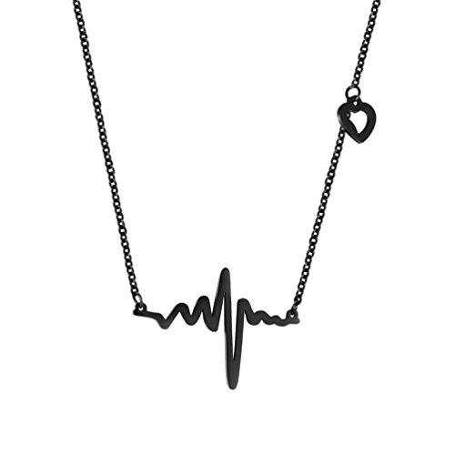 PROSTEEL Collar Colgante de Corazòn ECG Latido Colgante de Acero Inoxidable para Mujer ECG Wave Romántico Amor Encanto Plateado/Chapado en Oro/Arma Negro