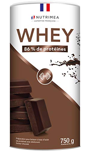 Proteína Whey en Polvo - Suero de leche - Para Entrenar, el Crecimiento Muscular, el Rendimiento, la Recuperación - Sabor a Chocolate - 26 g de proteína por porción - Nutrimea - Fabricado en Francia