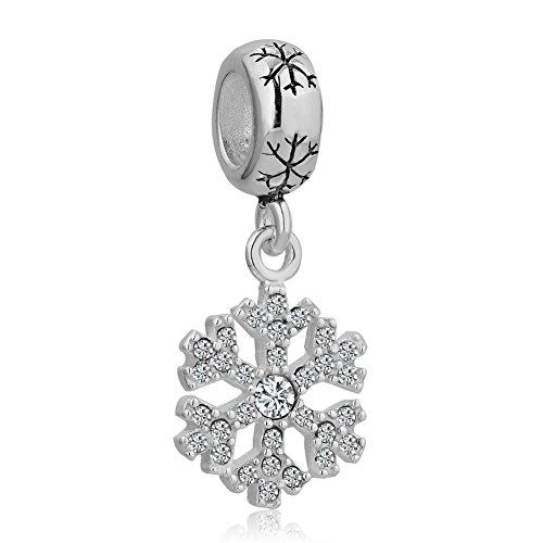 Pugster - Abalorio de plata de ley 925 con colgante con diseño de copo de nieve de cristal de imitación transparente, compatible con pulseras Pandora