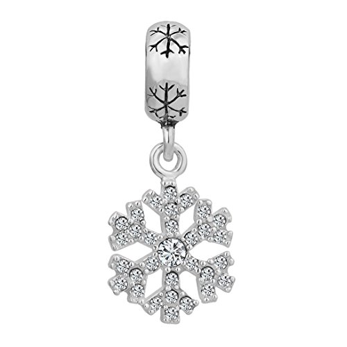 Pugster - Abalorio de plata de ley 925 con colgante con diseño de copo de nieve de cristal de imitación transparente, compatible con pulseras Pandora