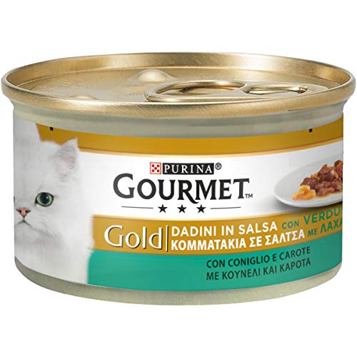 Purina Gourmet Gold Húmido Gato Dados de Salsa con Conejo y Zanahorias, 24 latas de 85 g Cada uno, 24 x 85 g