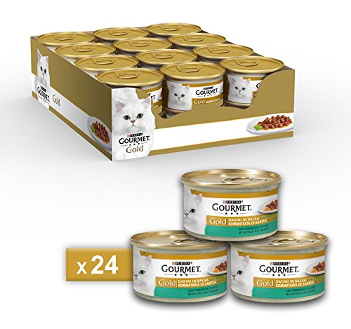 Purina Gourmet Gold Húmido Gato Dados de Salsa con Conejo y Zanahorias, 24 latas de 85 g Cada uno, 24 x 85 g