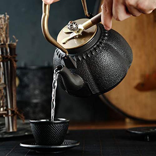 Q-HL Teteras Hierro Fundido Juegos de té Café Vintage de Hierro Fundido té Negro Tamices, Resistente al Calor Fabricante de té pequeño con Mango, for el Home Office Party, 1.1L