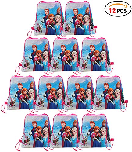 Qemsele Bolsa Mochilas Bolsas de cumpleaños 12Pcs Bolsas de Fiesta cordón dibujos animados mochila bolsas para cumpleaños niños y adultos la fiesta favorece la bolsa, rellenos bolsas fiesta (Frozen 9)