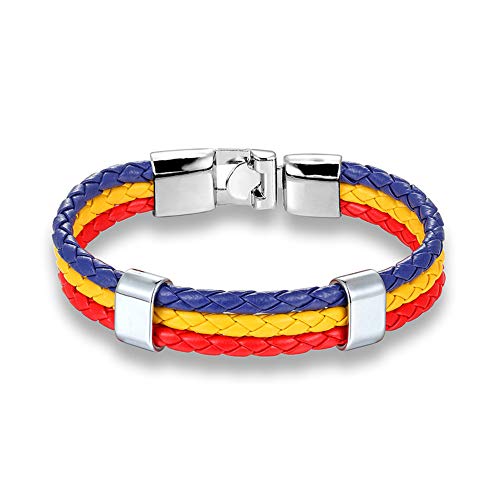 QIULING Pulsera de la Bandera Worldfotball Alemania Francia MéXico Rusia Italia Bandera Nacional EspañOla Pulsera De Cuero Hombres Mujeres Pulsera Hecha A Mano Amistad Regalo Rumania-1