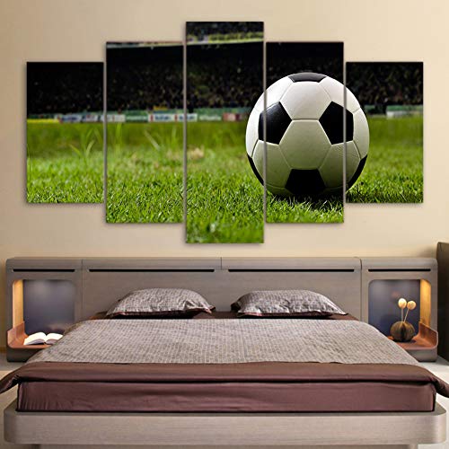 QJXX Un balón de fútbol Campo de fútbol Enorme Verde Mural 5 Piezas Pintura Imágenes Imprimir Cuadros en Lienzo Deportes Póster para Hogar Pared Moderno Decoración,A,40cm*60x2+40x80x2+40x100x1
