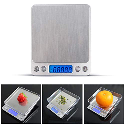 QQPOW Mini Báscula Digital para Cocina Balanza de Alimentos Multifuncional Peso de Cocina con 2 Bandejas de Pesaje Peso de Cocina (Baterías Incluidas)